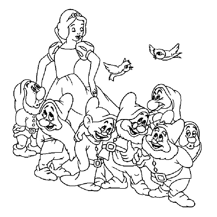 Раскраска: Белоснежка и семь гномов (Анимационные фильмы) #133829 - Бесплатные раскраски для печати