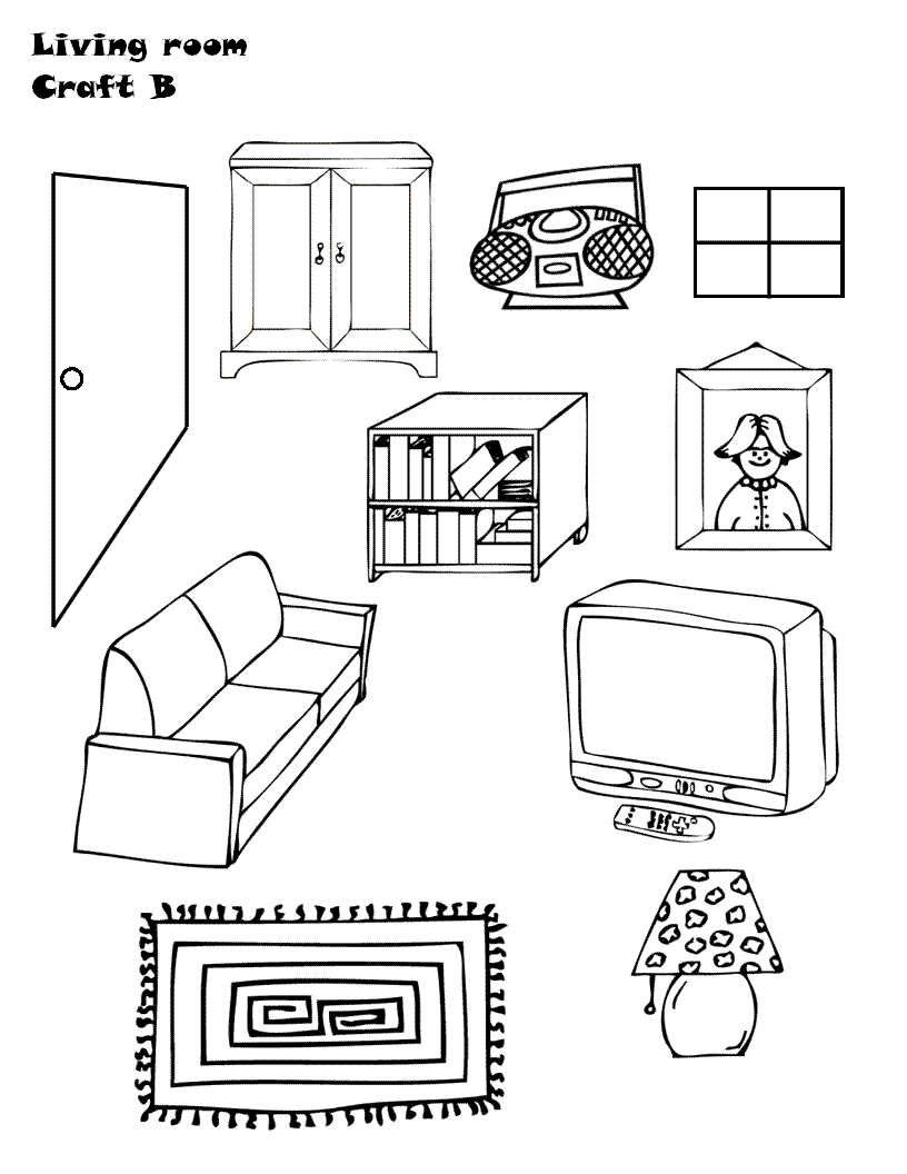 Комната с предметами мебели для раскрашивания