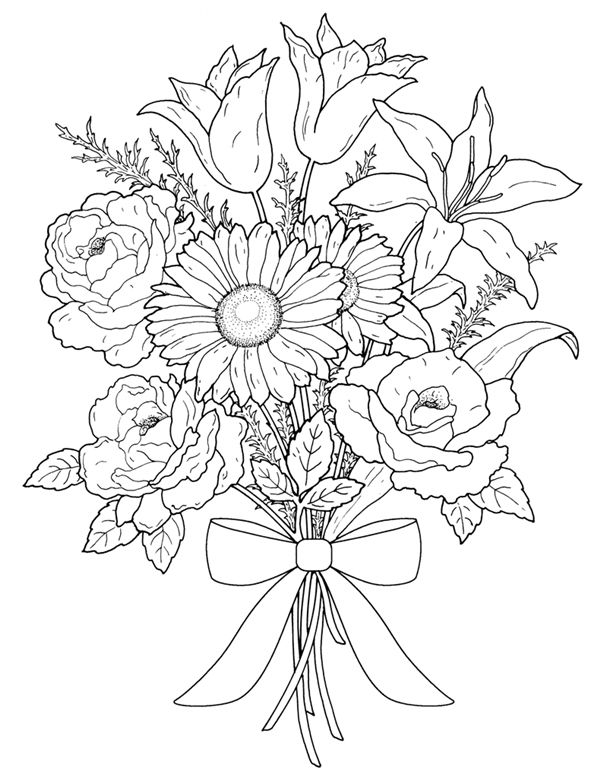 Раскраска: Букет цветов (природа) #160879 - Бесплатные раскраски для печати