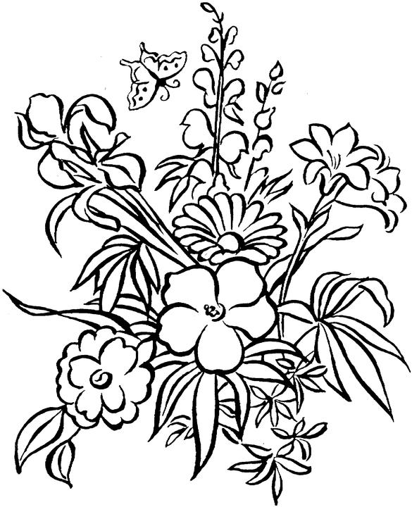 Раскраска: Букет цветов (природа) #161028 - Бесплатные раскраски для печати