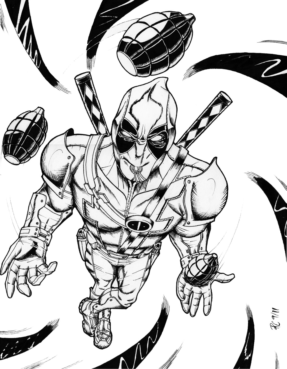 Раскраска: Deadpool (Супер герой) #82832 - Бесплатные раскраски для печати