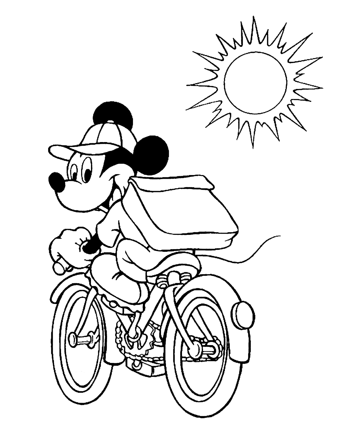 Раскраска Микки Маус на велосипеде