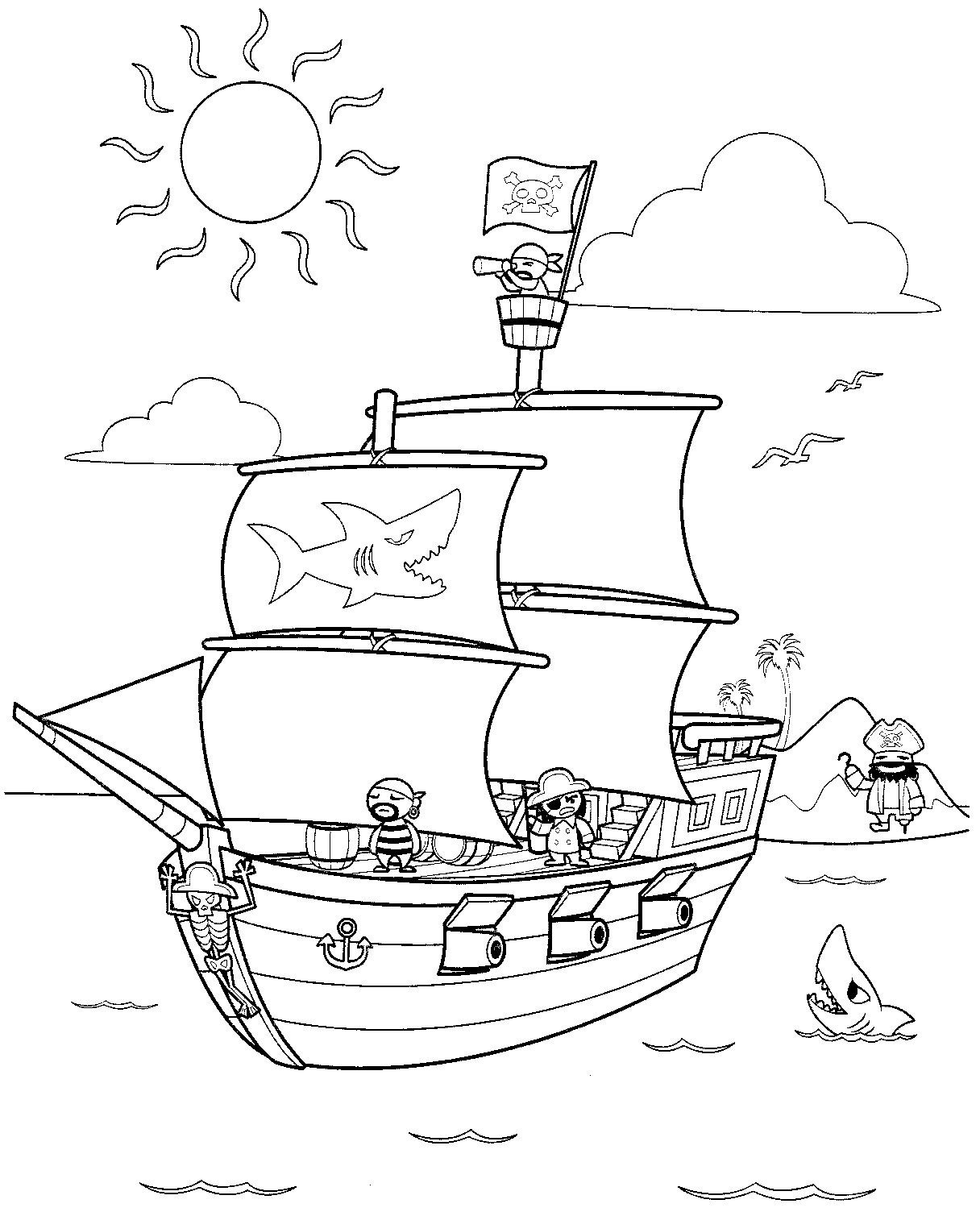 Раскраска: Пиратский корабль (транспорт) #138206 - Бесплатные раскраски для печати