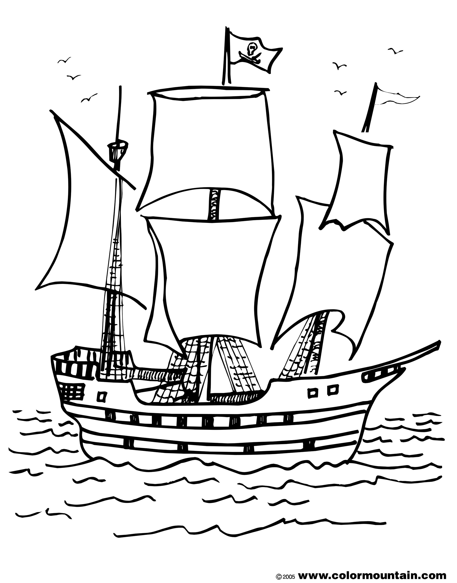 Раскраска: Пиратский корабль (транспорт) #138230 - Бесплатные раскраски для печати