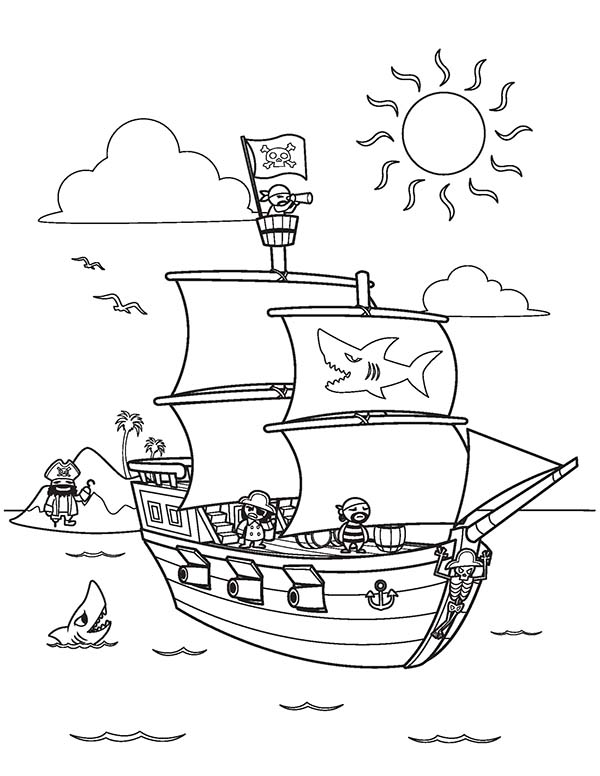 Раскраска: Пиратский корабль (транспорт) #138303 - Бесплатные раскраски для печати