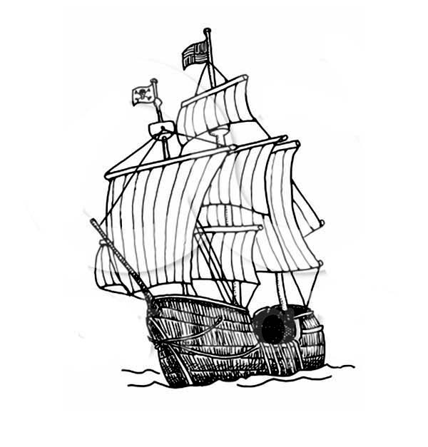 Раскраска: Пиратский корабль (транспорт) #138404 - Бесплатные раскраски для печати