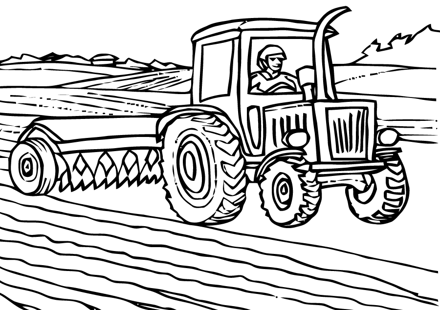 Раскраска трактор с прицепом ♥ Онлайн и Распечатать Бесплатно!