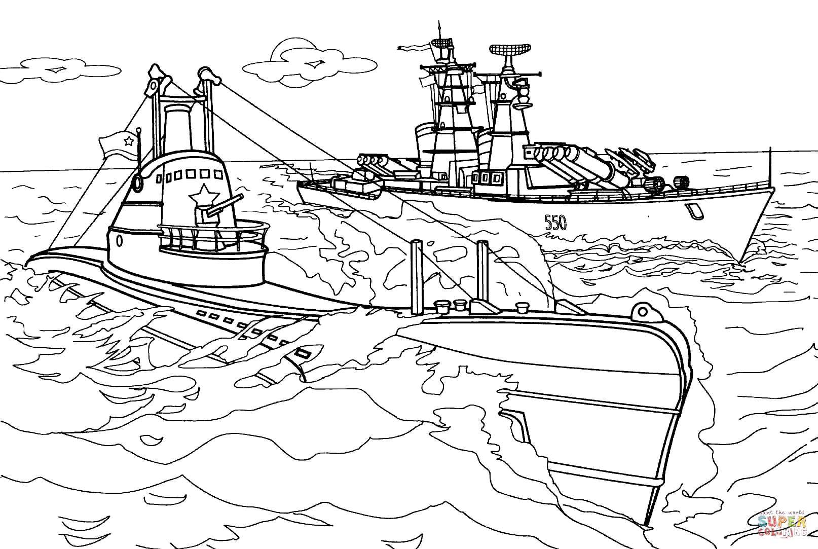 Раскраска: Военная лодка (транспорт) #138629 - Бесплатные раскраски для печати